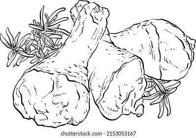 Contour vector illustration fried chicken legs, fried chicken, rosemary