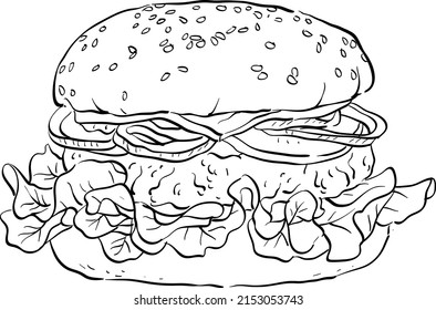 Contour vector illustration hamburger, burger, fast food