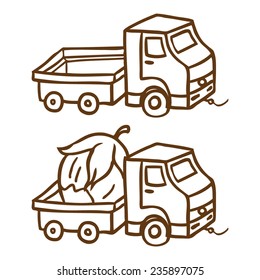Contour vector illustration of a Little toy trucks empty and with a nut 