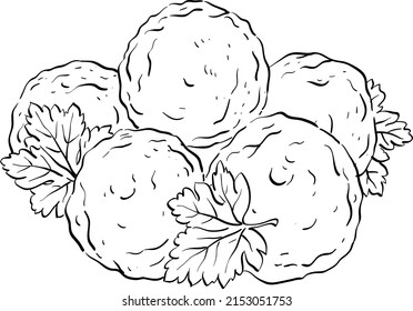 Contour vector illustration meatballs, parsley, meat, meatball