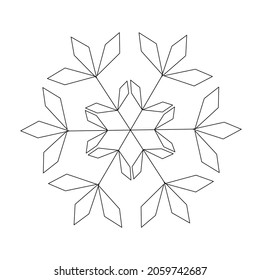 Contour vector illustration of an openwork snowflake. A simple picture is suitable for decoration, creating postcards, invitations, websites, catalogs, holiday typography and discount banners 