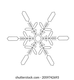 Contour Vektorgrafik einer offenen Schneeflocke. Ein einfaches Bild eignet sich für die Dekoration, die Erstellung von Postkarten, Einladungen, Websites, Katalogen, Urlaubstypografie und Rabattbannern 