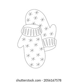 Contour vector illustration of a pair of mittens. Snowflakes on mittens. Cozy mittens for the winter. Suitable for fashion stores and factories, catalog design, thematic sites and Christmas typography
