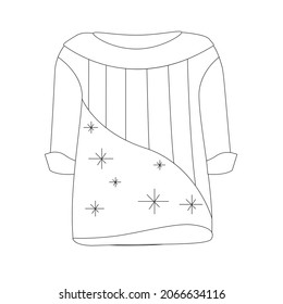Contour vector illustration of a sweatshirt. Technical drawing for designing clothing. Winter cozy jumper without unnecessary details. Suitable for the fashion industry, catalogs, clothing stores 