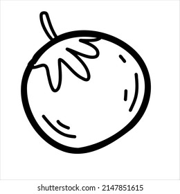 Contour vector illustration with a tomato isolated on a white background. For healthy food recipes and vegetarian cafe menus