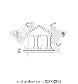 Contour vector illustrations of payment via bank transfer. Line thickness fully editable