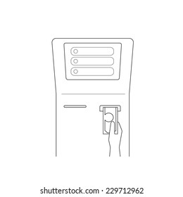 Contour vector illustrations of payment via terminal Line thickness fully editable