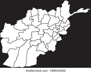 Contour vector map of Afghanistan with the designation of the administrative borders of the regions on a dark background.