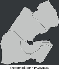 Mapa de vector de contorno de Djibouti con la designación de las fronteras administrativas de las regiones sobre un fondo oscuro.