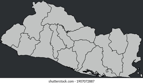 Contour vector map of El salvador with the designation of the administrative borders of the regions on a dark background.