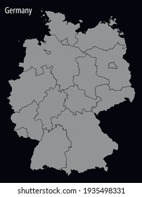 Contour vector map of Germany with the designation of the administrative borders of the regions on a dark background.