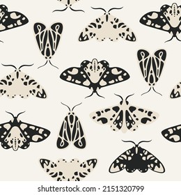 Contour vector pattern with moth. Different type of butterfly. 