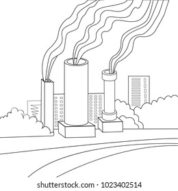 Contour vector picture pollution environment. Image of smoking pipes in the background of the city