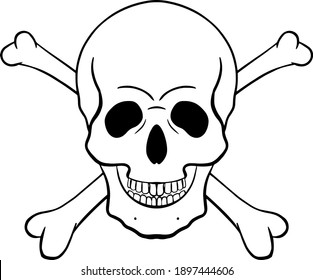 Contour vector solid color illustration of a skull with crossbones
