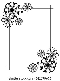 Contour vertical frame with decorative flowers