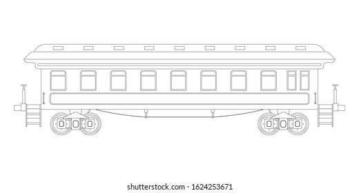 Contour vintage passenger coach train in retro style. Coloring page. Vector illustration