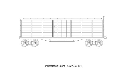 Contour vintage wagon container train. Coloring page. Vector illustration