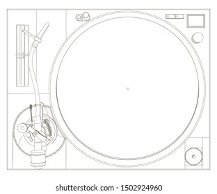 The contour of a vinyl player. View from above. Vector illustration.