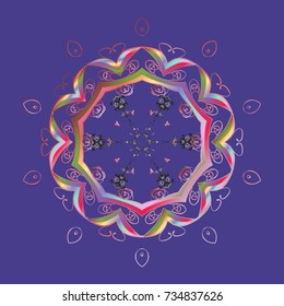 Contour violet, pink and neutral mandala shaped snowflakes for art therapy style zen drawing. Hand-drawn, stylish doodle in tatto style, fabric design and cards in Vector illustration.