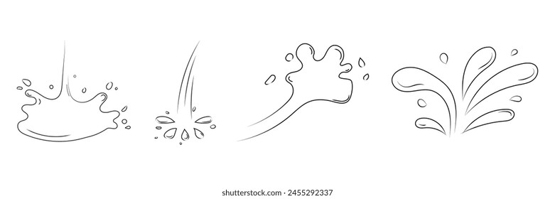 Icono de gota de agua. Dibujado a mano ilustración de dibujos animados de agua. Conjunto de iconos de línea de salpicaduras de agua. Ilustración vectorial.