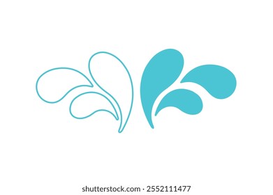 Contour water drop icon. Hand drawn cartoon illustration of aqua. Symbol of splashing liquid in doodle style. Isolated vector sign. Set of three droplets