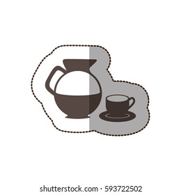 contour water pitcher with coffee cup and plate icon, vector illustraction