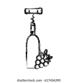 contour wine bottle with grape fruit and corkscrew