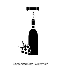 contour wine bottle with grape fruit and corkscrew