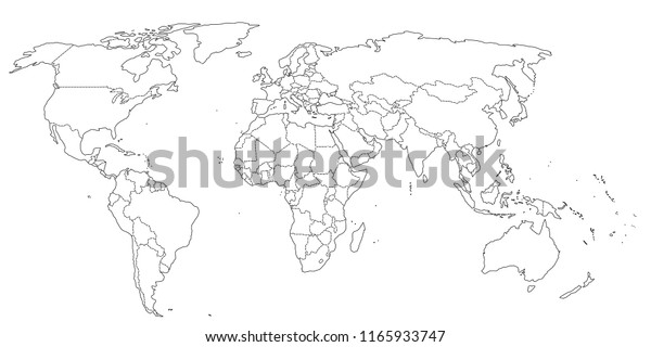 Contour World Map Black White Colors Stock Vector (Royalty Free) 1165933747