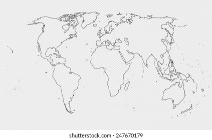 Contour world map on gray background