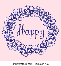 contour wreath of blue flowers