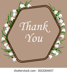 Contour wreath of snowdrops. Polygon frame for design. Greeting card, wedding announcement. Vector illustration.