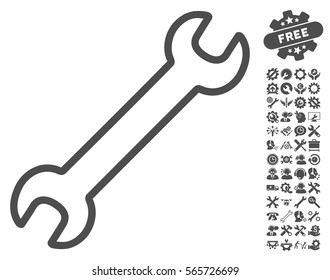 Contour Wrench icon with bonus tools pictures. Vector illustration style is flat iconic gray symbols on white background.