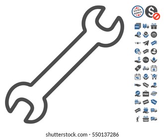 Contour Wrench icon with free bonus images. Vector illustration style is flat iconic symbols, cobalt and gray colors, white background.