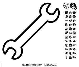 Contour Wrench icon with free bonus images. Vector illustration style is flat iconic symbols, black color, white background.