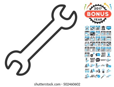 Contour Wrench pictograph with bonus 2017 new year images. Vector illustration style is flat iconic symbols,modern colors, rounded edges.