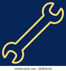 Contour Wrench vector icon. Style is flat symbol, yellow color, rounded angles, blue background.
