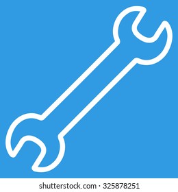 Contour Wrench vector icon. Style is flat symbol, white color, rounded angles, blue background.