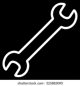 Contour Wrench vector icon. Style is flat symbol, white color, rounded angles, black background.