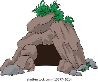 Contoured cave opening with some grass