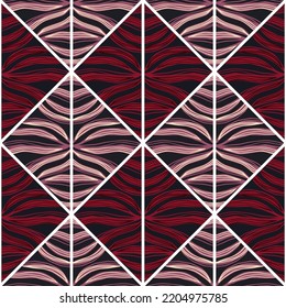 Contoured foliage mosaic seamless pattern. Abstract palm leaves tile. Botanical endless wallpaper. Decorative backdrop for fabric design, textile print, wrapping, cover. Vector illustration