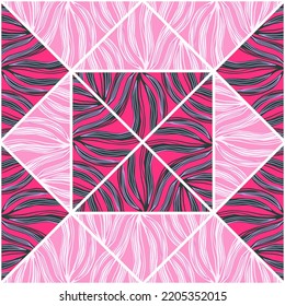 Contoured foliage mosaic seamless pattern. Abstract palm leaves tile. Botanical endless wallpaper. Decorative backdrop for fabric design, textile print, wrapping, cover. Vector illustration