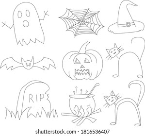 Contoured halloween set of nine icons