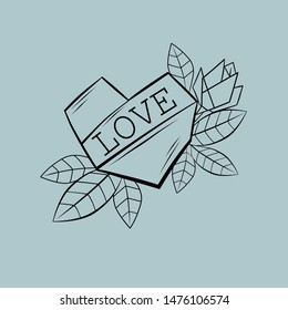 Contoured heart with the word love. Vector illustration