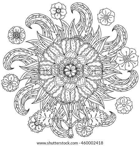 Contoured Mandala Shape Flowers Adult Coloring Stock Vector - 