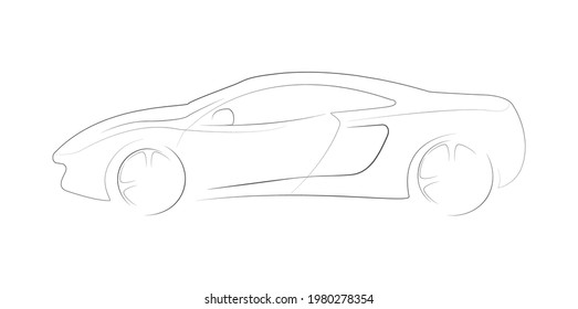 Contoured silhouette of an abstract sports car. Linear vector illustration. Flat Style