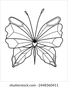 Contoured vector butterfly clipart on a transparent background. Postcard, sketch, coloring page, tattoo, mosaic, stained glass, moth.