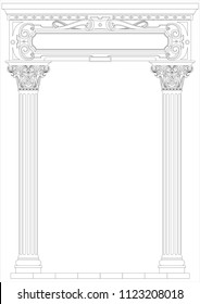 Contouring coloring of classical arch. Classic antique portal with columns in vector graphics