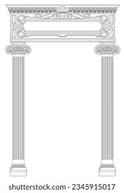 Contouring coloring of classical arch. Classic antique portal with columns in vector graphics