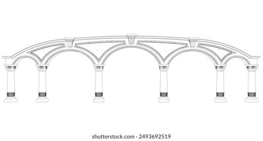 Coloración contorneada de arco clásico. Portal antiguo clásico con columnas en Vector gráfico. Columna arco pilar marco griego romano línea antigua arte. Ilustración vectorial.